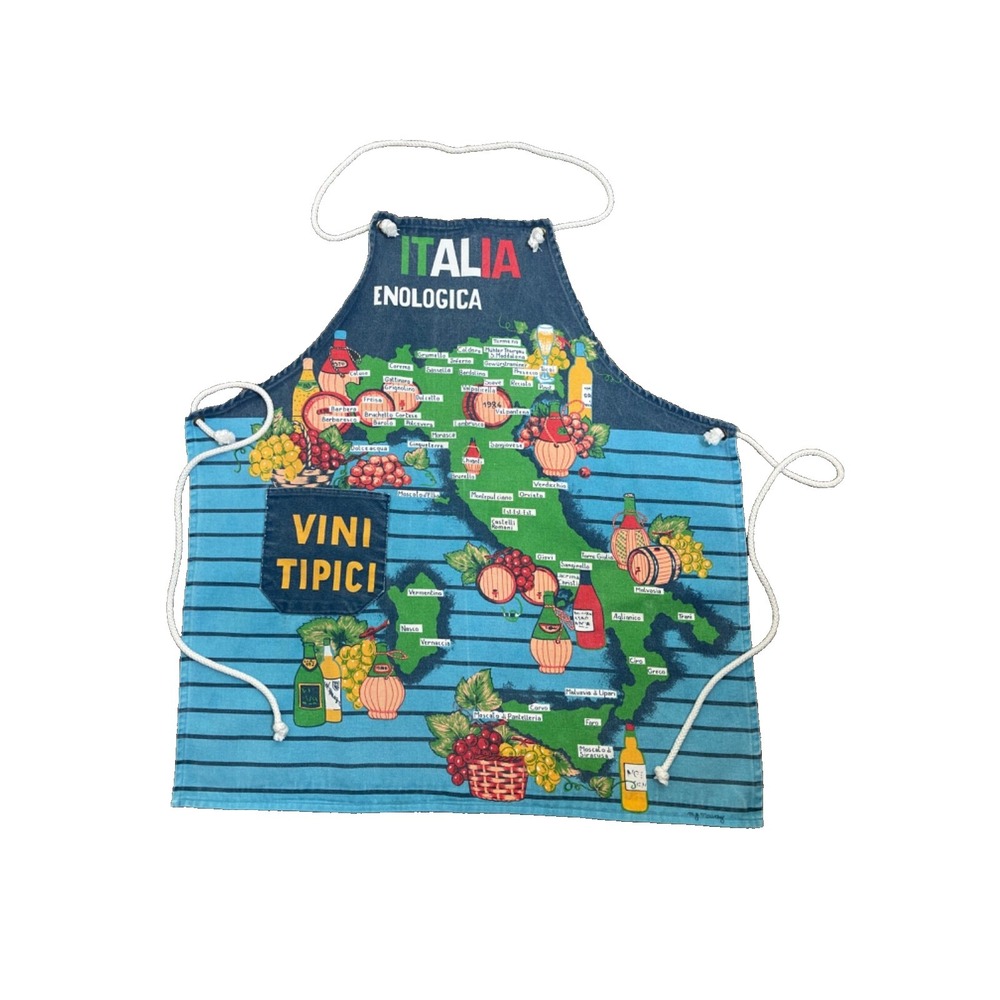 VTG VINI TIPICI Italia Blue Jean Cooking Crafting Apron Wine Map of Italy